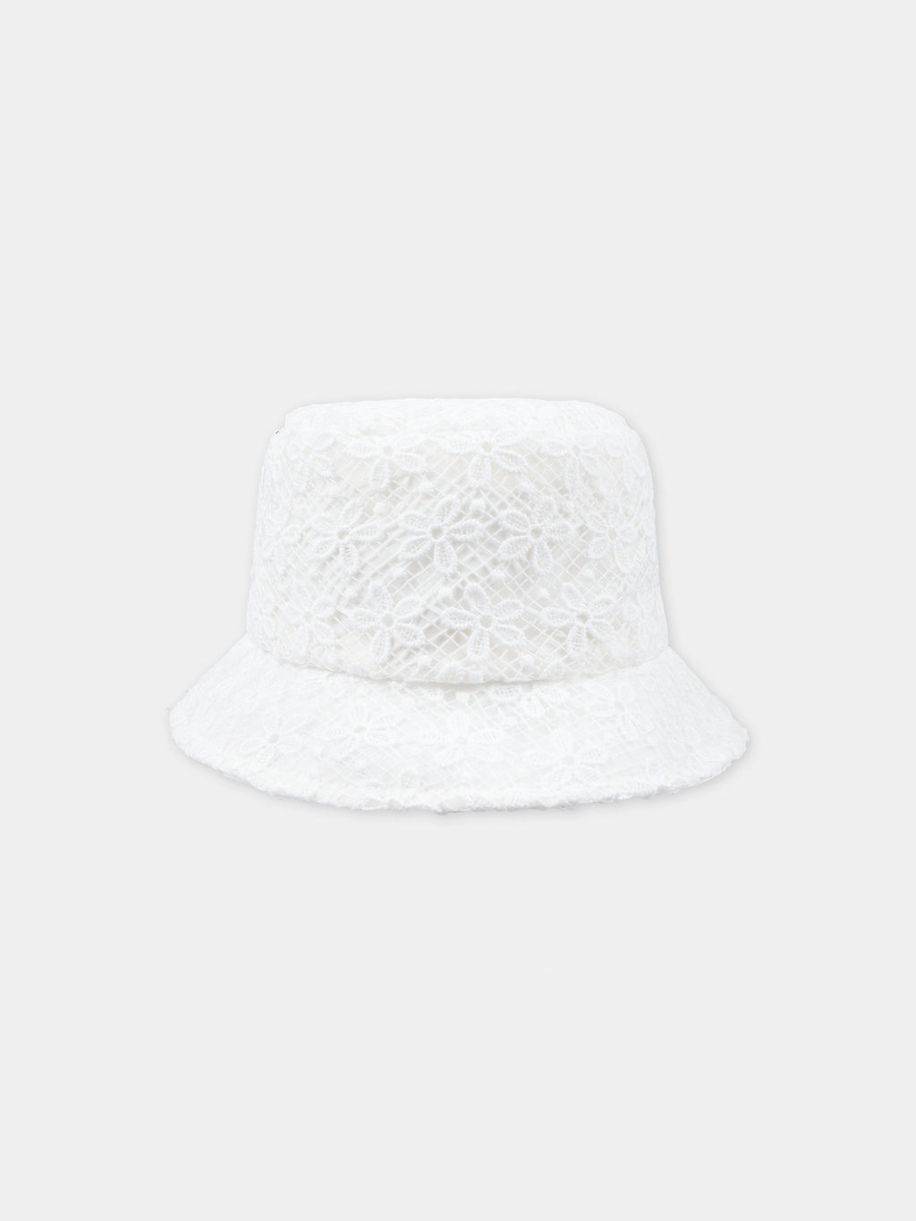 White cloche for girl with all-over flower embroidery